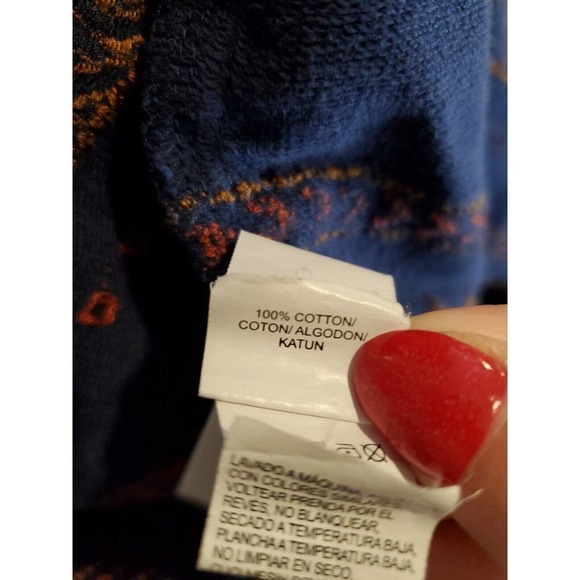 Vintage Lucky Brand Size Large Open Front Cardigan Aztec Boho Navy Duster - Picture 10 of 11